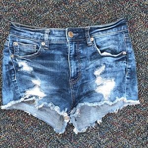 American eagle dark washed distressed jean shorts